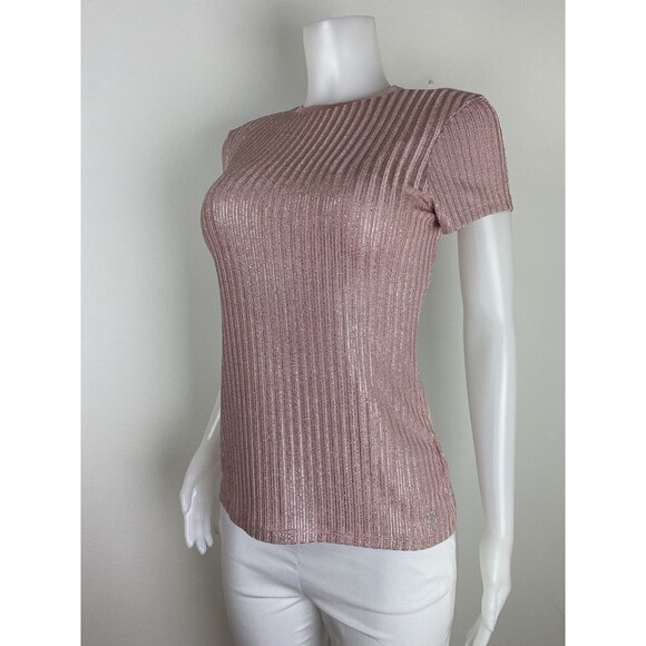 F. Ted Baker Top Size 3 Or 8 Pink Blouse Cap Sleeve High Neck - Picture 3 of 8